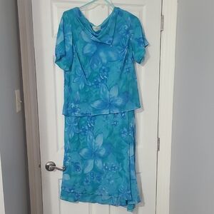 Studio C Turquoise Blue Floral Midi Dress Set